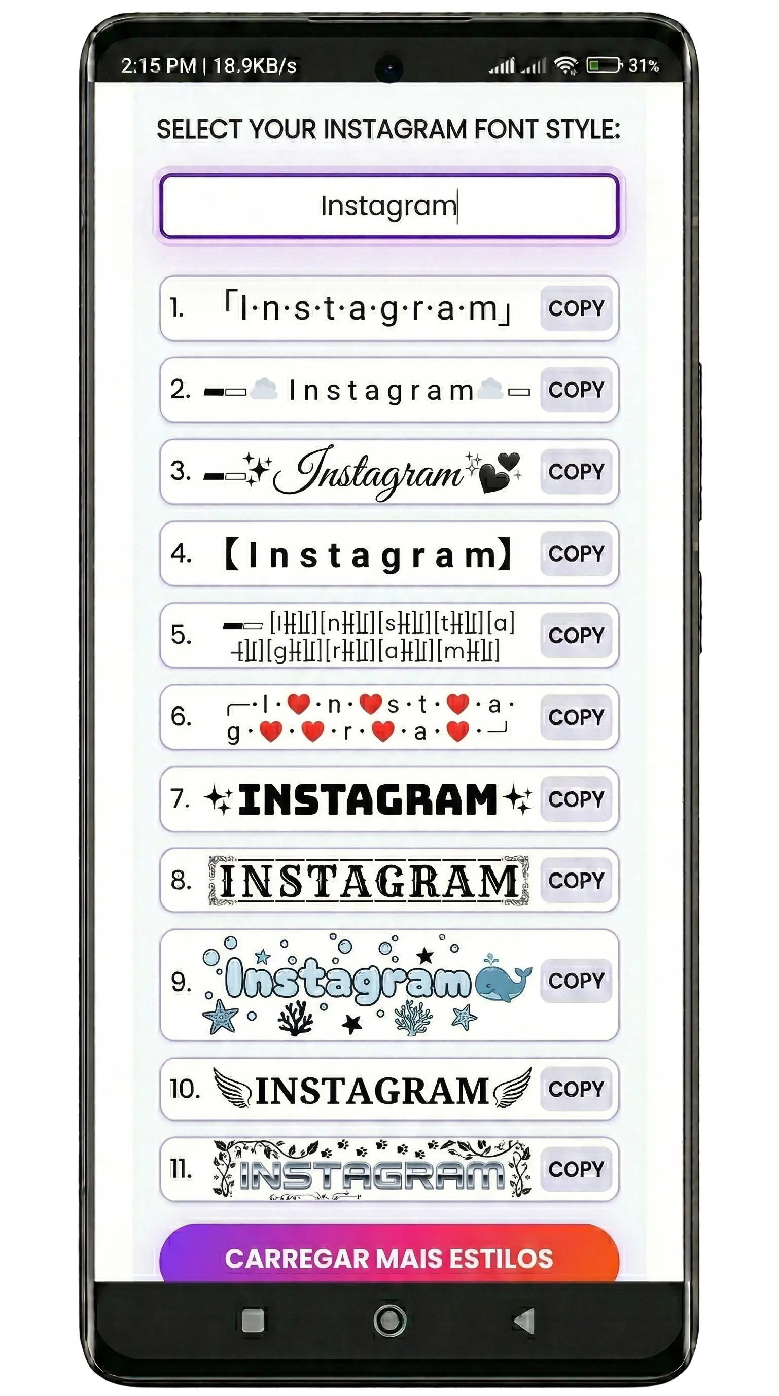 Comentario en Instagram con texto en fuentes bonitas y estilos Unicode